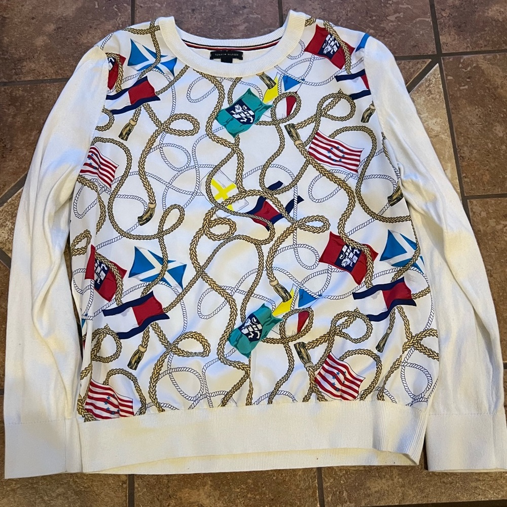 TOMMY HILFIGER NAUTICAL KNIT LONG SLEEVE SWEATER CREW NECK SHIRT SIZE LARGE
